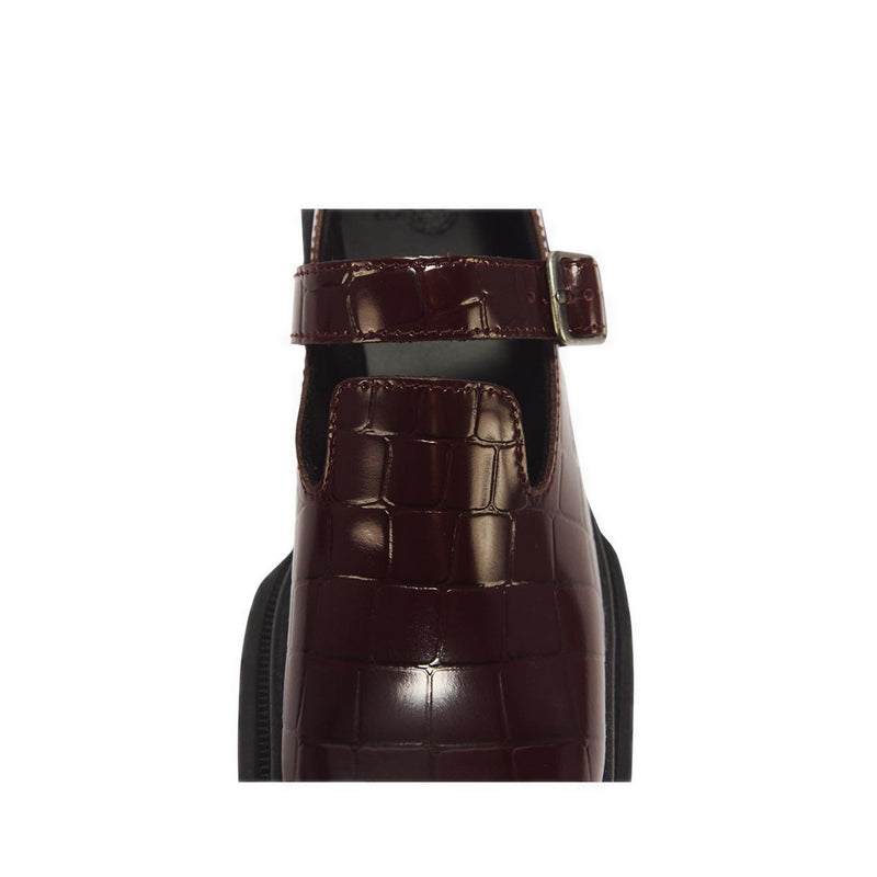 Maybole MJ Mary Jane Spiced Brown High Shine Croc Emboss