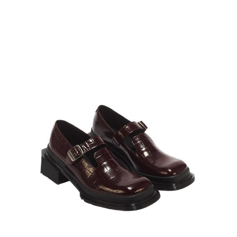 Maybole MJ Mary Jane Spiced Brown High Shine Croc Emboss