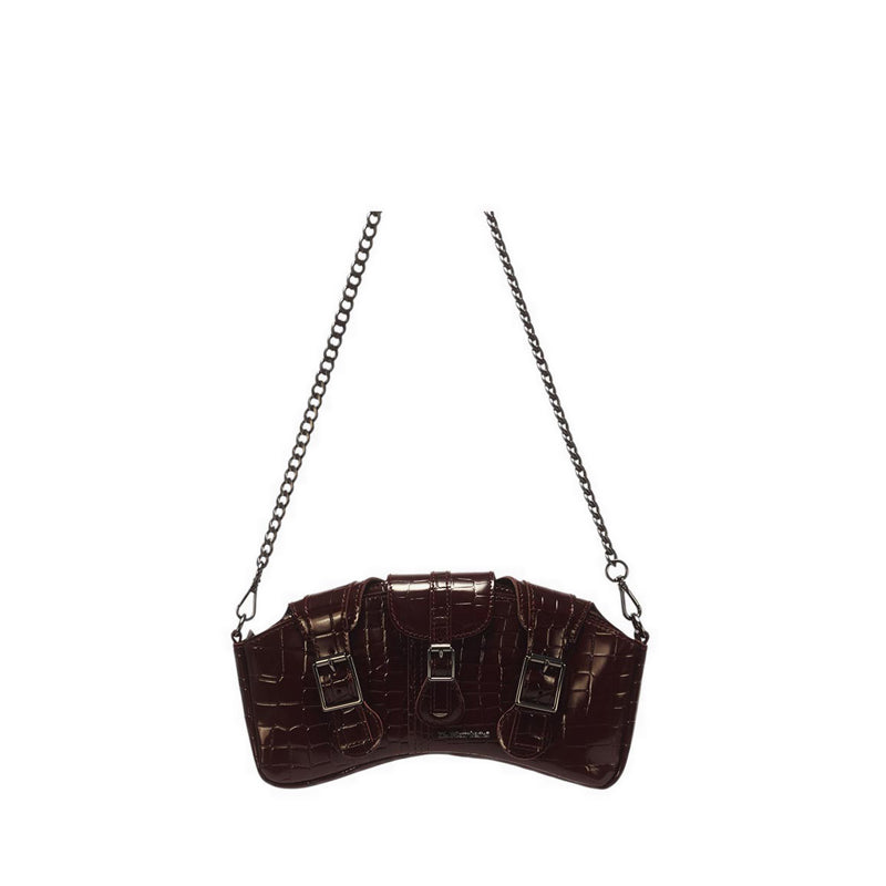 Baguette Bag Spiced Brown High Shine Croc Emboss