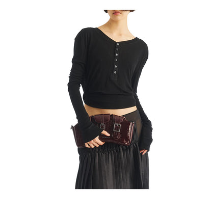 Baguette Bag Spiced Brown High Shine Croc Emboss