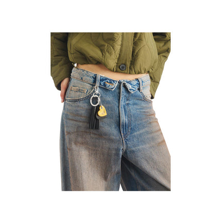 Heart+Tassel Keyring Black Smooth